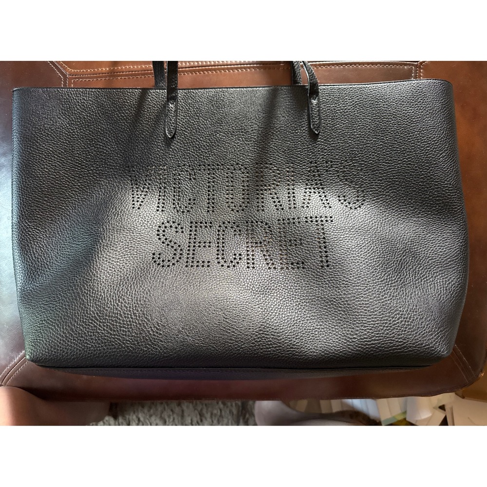 Victoria's Secret Tote Bag Black Laser Cut Large Carryall Travel